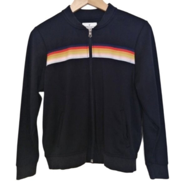 American Eagle Outfitters Rainbow Striped Navy Blue Jacket - Picture 2 of 13